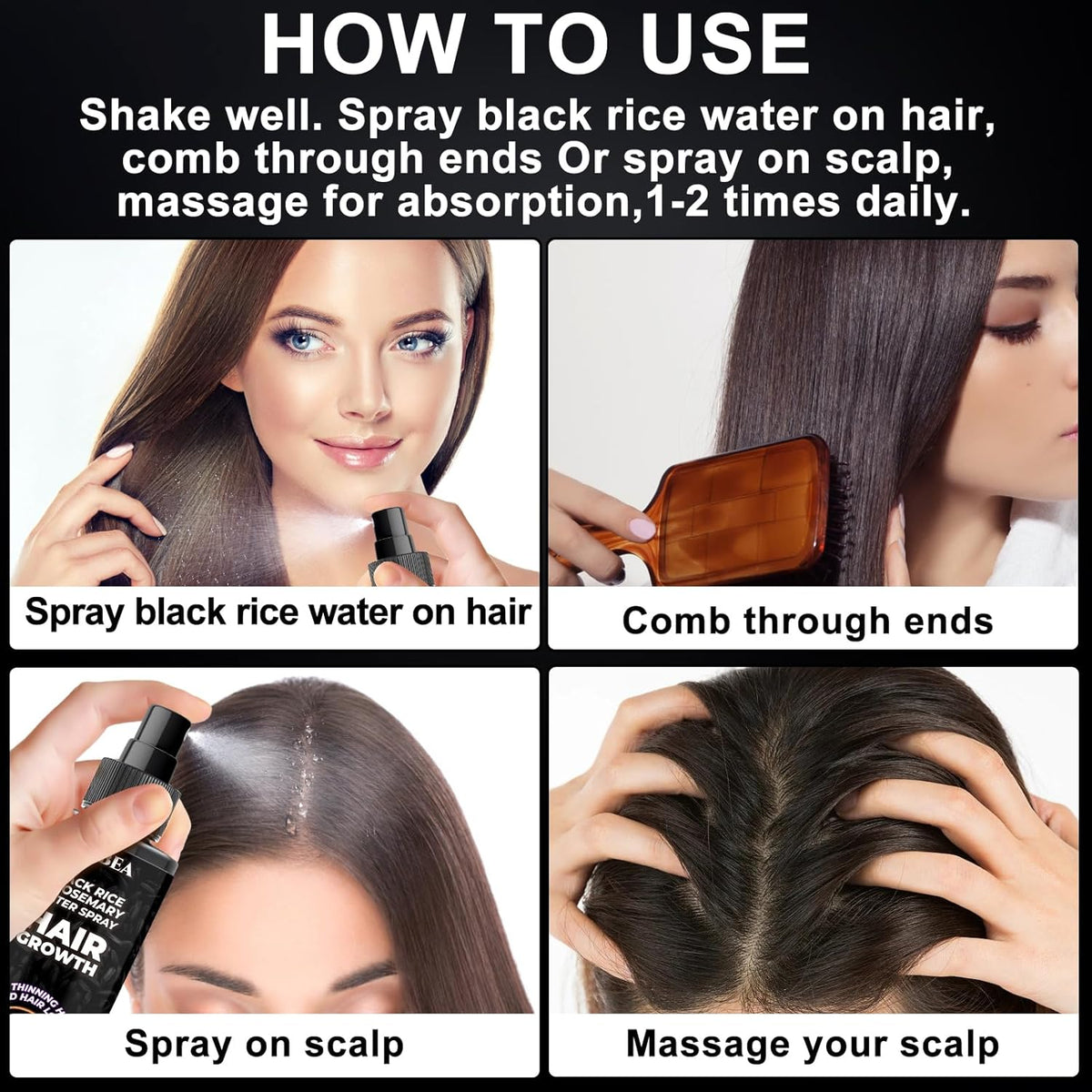 GIFBEA Organic Black Rice Water Hair Growth Serum Spray, 5 Fl Oz, Rosemary Scent, For All Hair