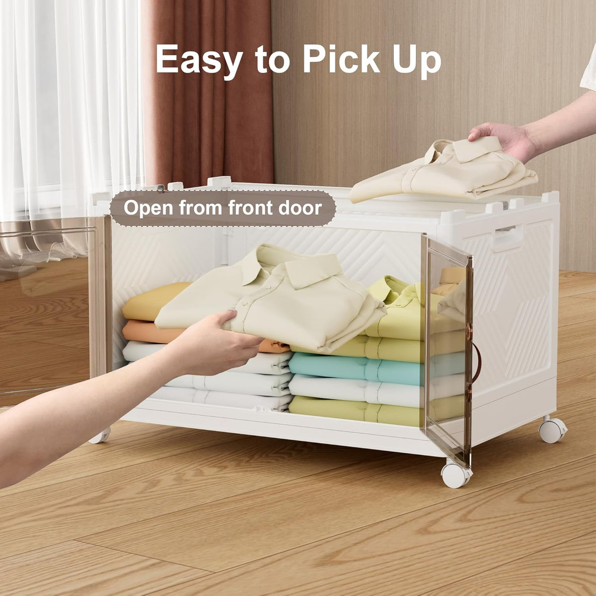 JOYMOOP Folding Storage Bins Organizer, 84 Quart Collapsible Storage Box with Wheels and Door