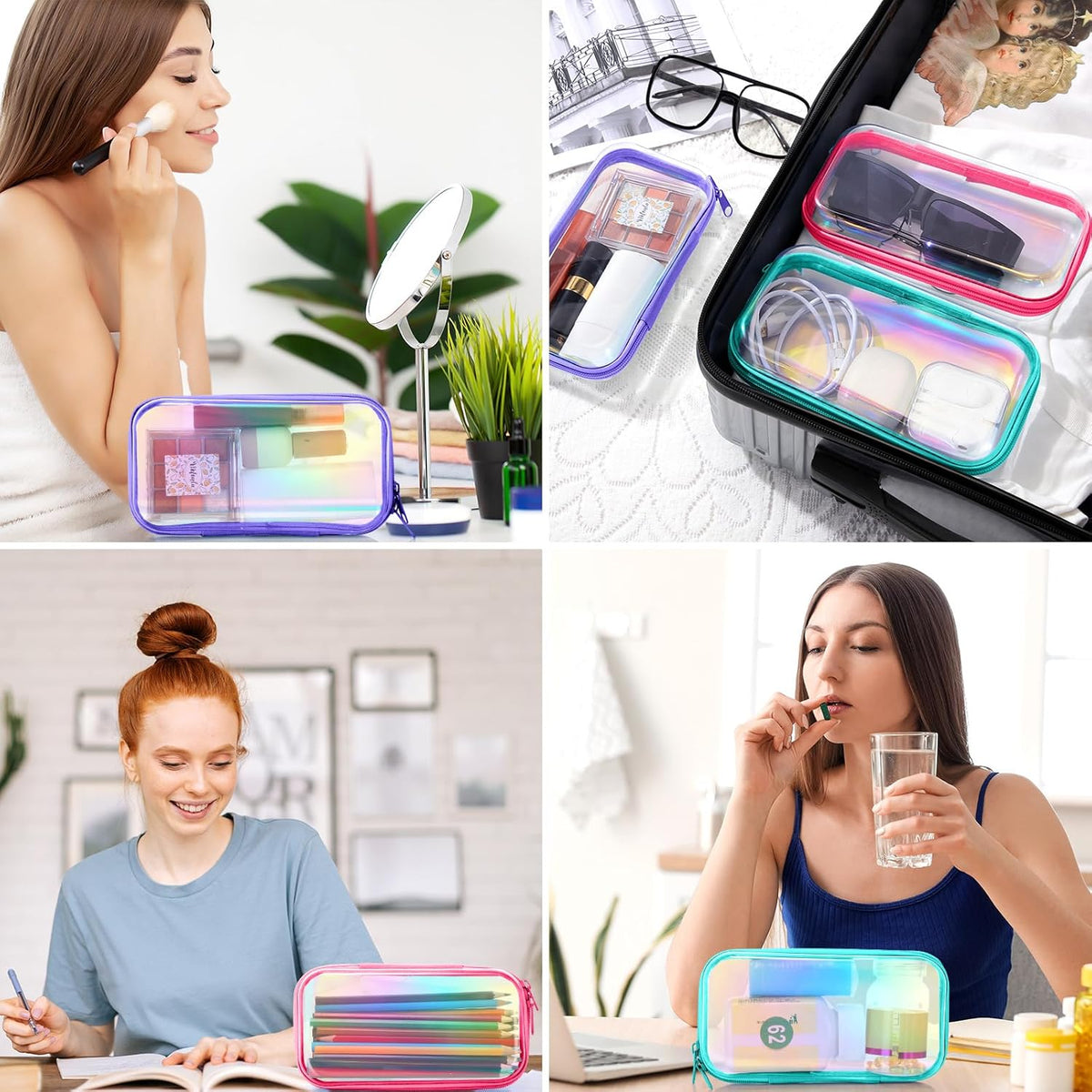 Hoolerry 3 Pcs Clear Hard Zipper Case Plastic Pouch Transparent Hard Case Clear Makeup Bag Portable