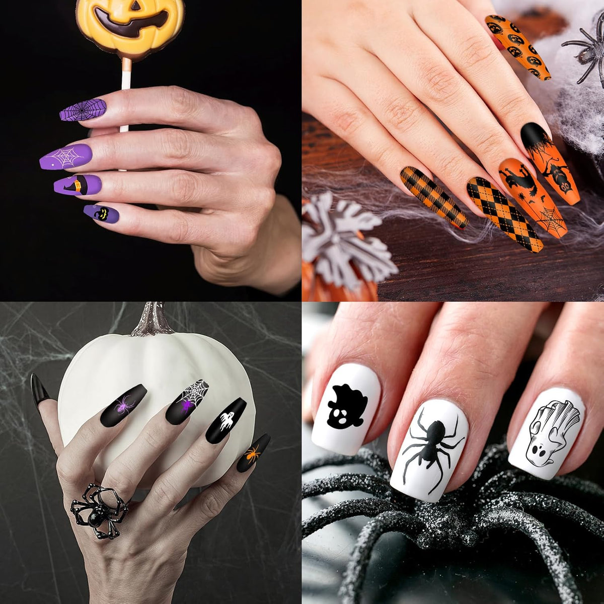 Whaline 10Pcs Halloween Nail Art Stamping Plate Kit Spooky Pumpkin Ghost Skull Plaid Design Nail