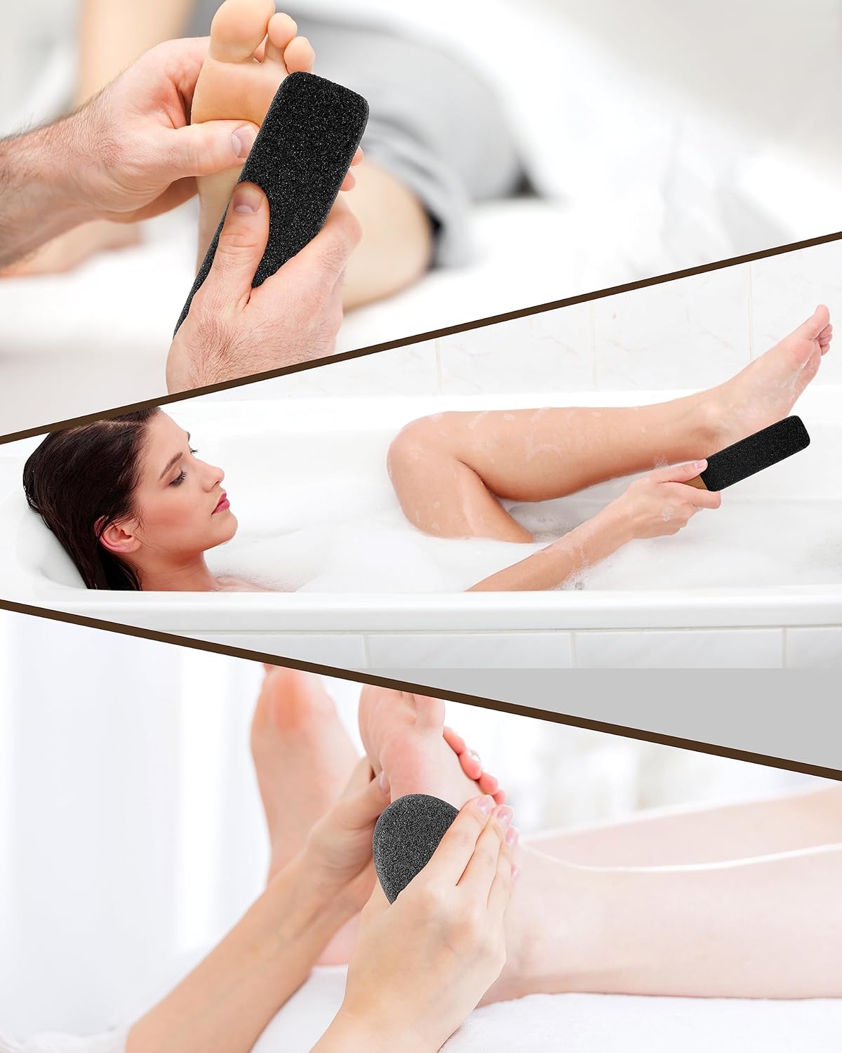 Pumice Stone Foot File, 4pcs Set Callus Remover for Feet with Wooden Handle, Pedicure Foot Scrubber