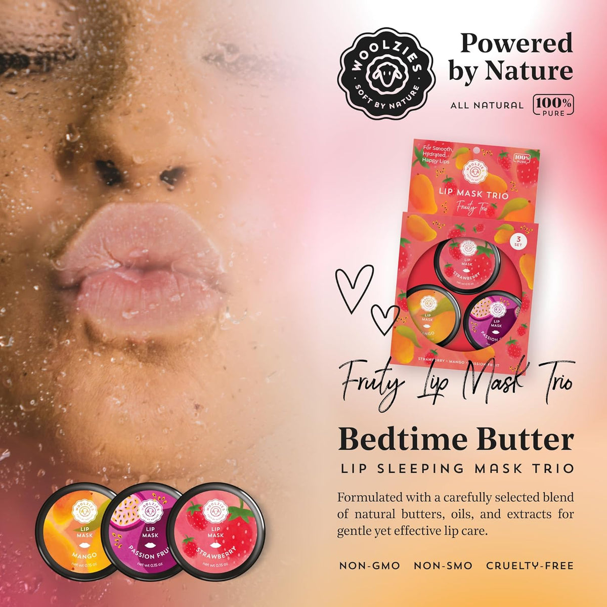 Overnight Lip Sleeping Masks Trio - Set of 3 All Natural Hydrating Lip Treatment - Overnight Repair