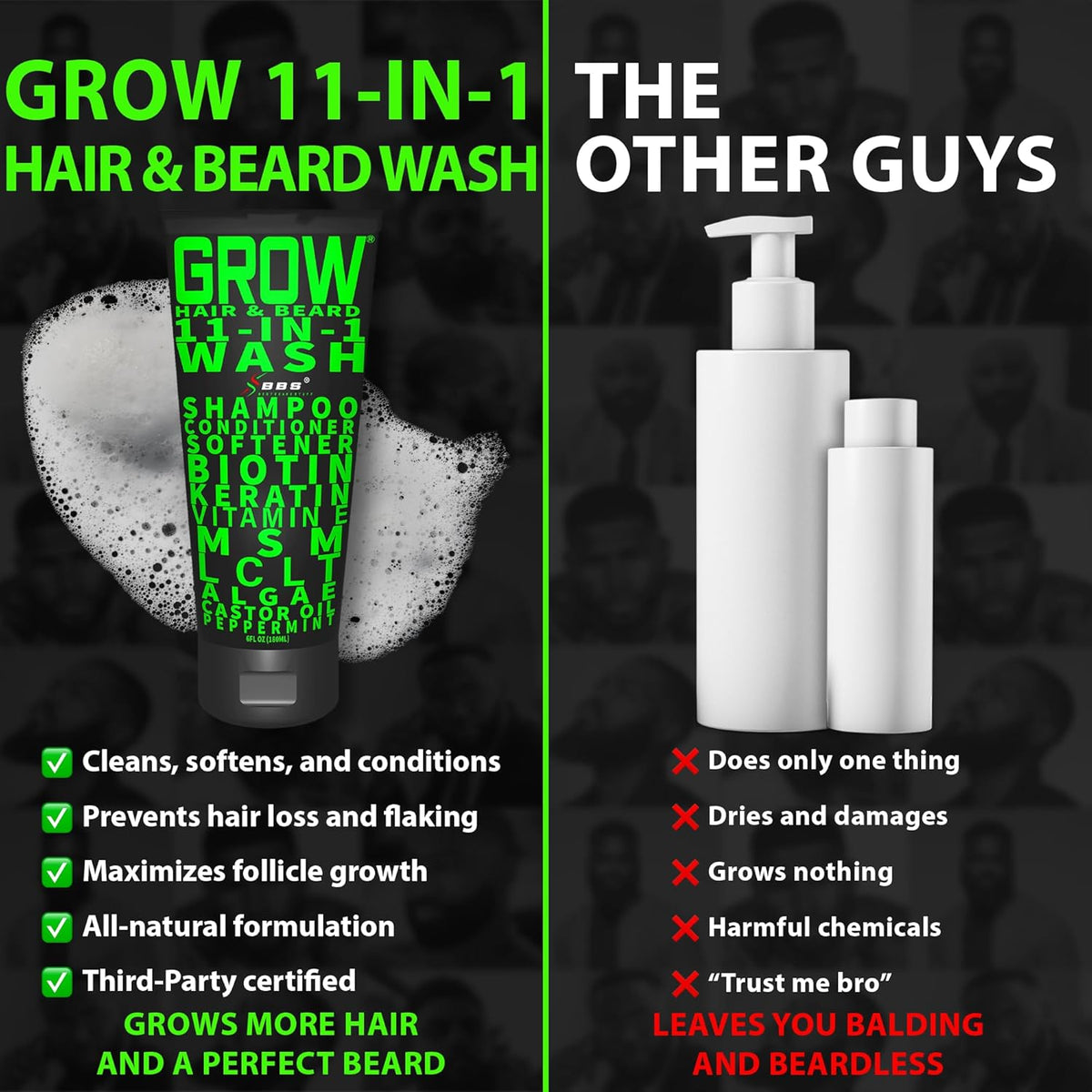 Beard Growth Kit w/GROW XXL Beard Serum for Maximum Facial Hair & Conditioner + GROW 11-in-1 Mens