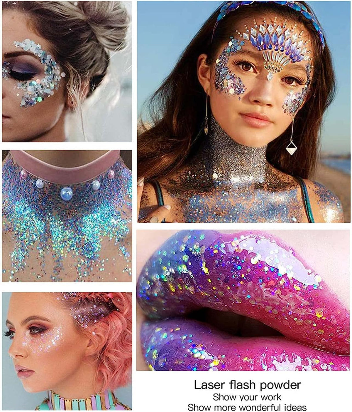 DAGEDA Body Glitter Gel, Body Sequins Shimmer Liquid Eyeshadow, Chunky Glitter for Face Hair Nails