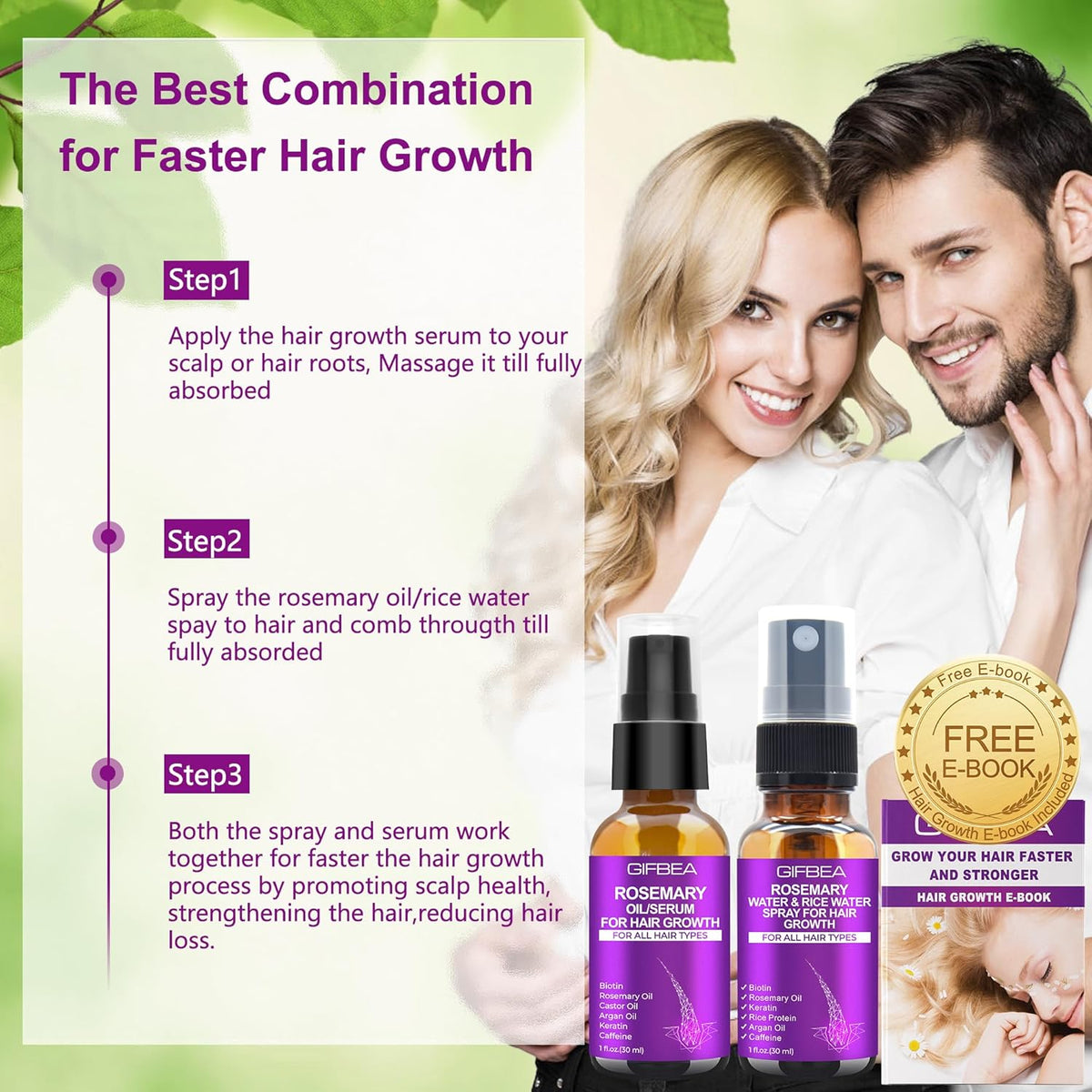 Rosemary Oil Hair Growth Serum W/Rosemary Water & Rice Water Spray Hair Growth,Biotin Castor Oil