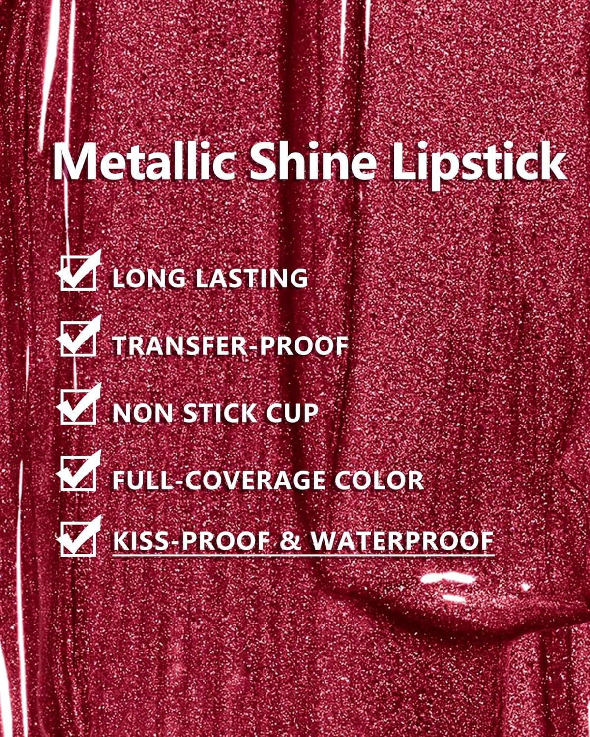 MAKI YIKA Dark Red Lipstick for Women Metallic Lipsticks Glitter Long Lasting Lipstick No Smudge No