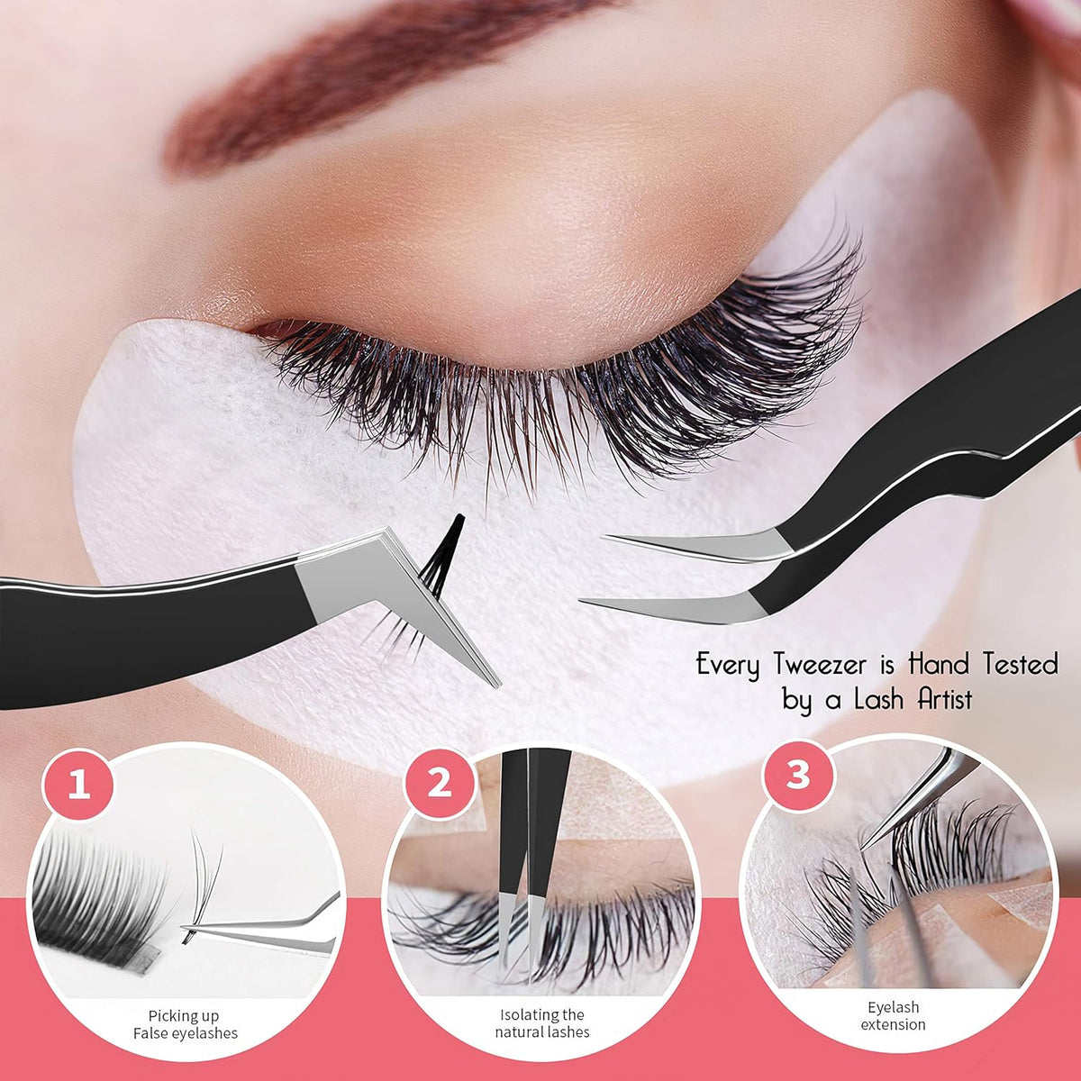 SIVOTE Lash Tweezers for Eyelash Extensions for Volume, Isolation & Classic Lashes, 3 Pack, Black