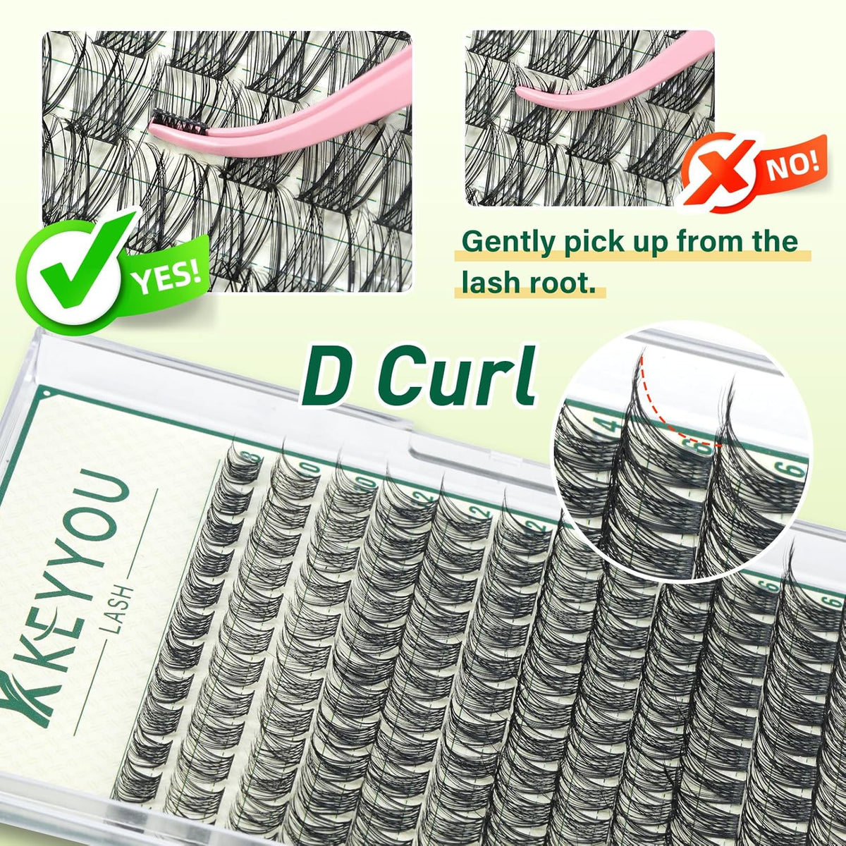 KEYYOULASH Lash Clusters Manga Lash Extension D Curl 144pcs 8-18mm Wispy Eyelash Clusters Natural
