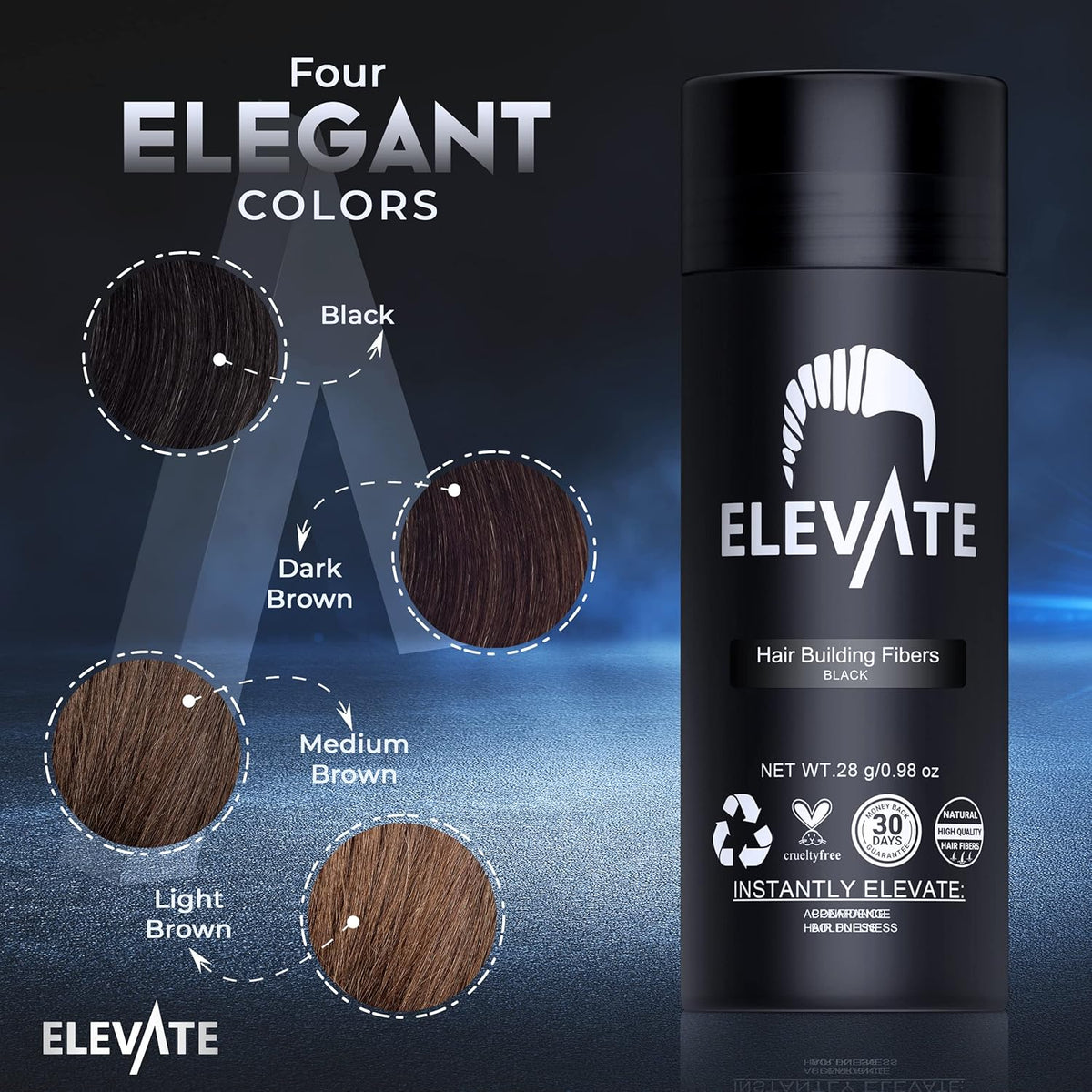 ELEVATE Hair Fibers for Thinning Hair Large Size 40g Bottle - 100% Natural Undetectable Keratin