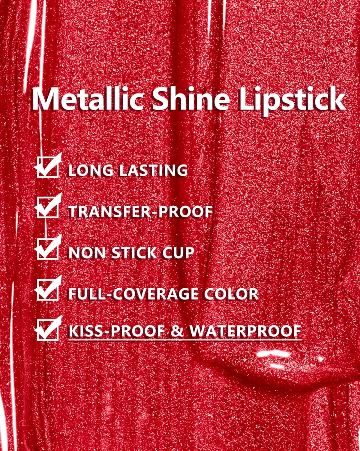 MAKI YIKA Red Lipstick for Women Metallic Lipsticks Glitter Long Lasting Lipstick No Smudge No