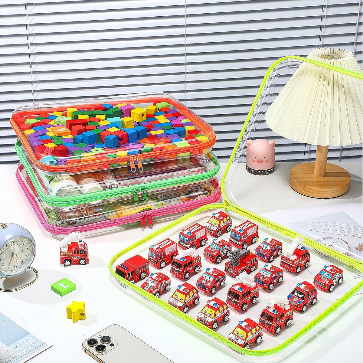 Hoolerry 4 Pcs Hard Clear Zipper Case Makeup Bags Plastic Pencil Pouch Transparent Storage Box