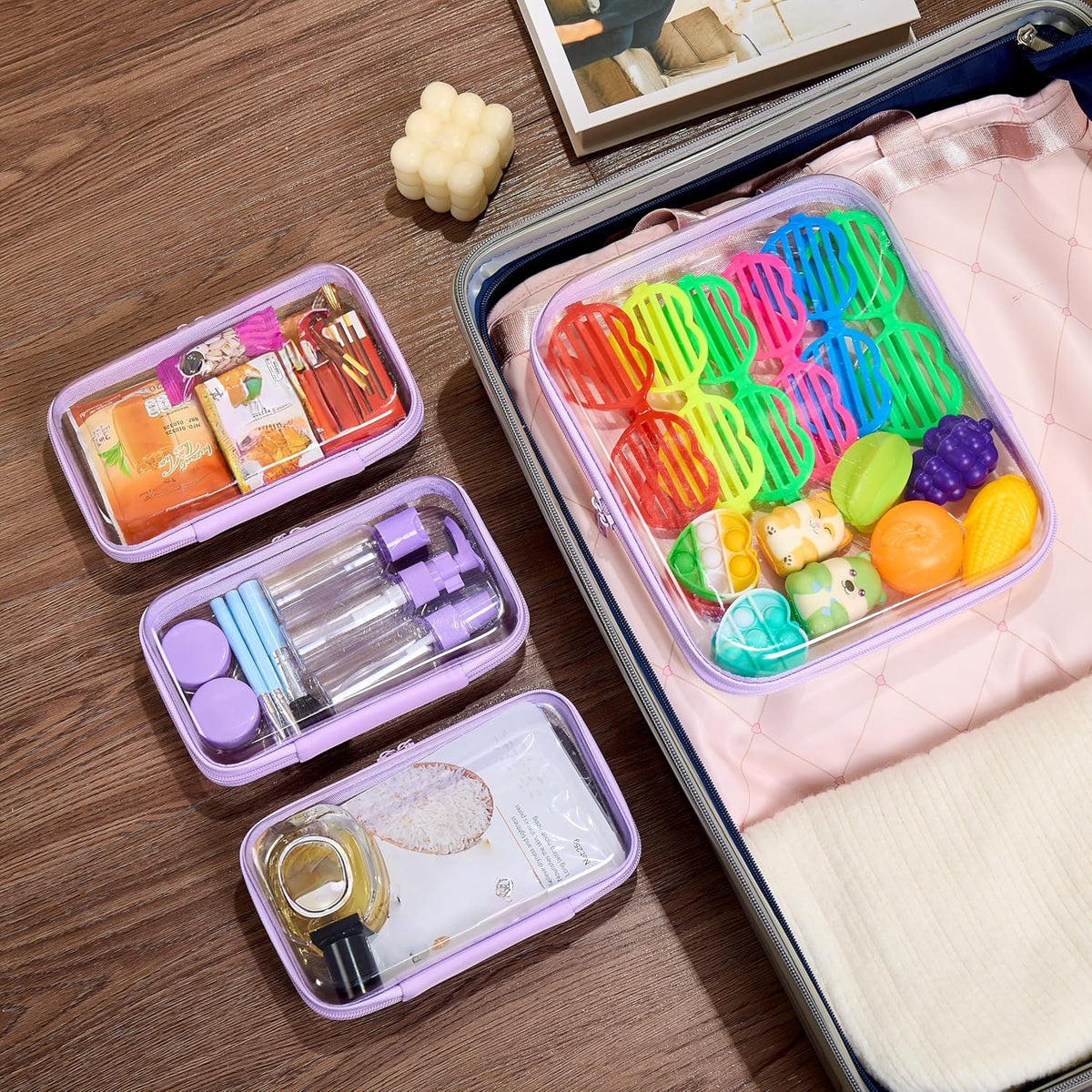 4 pcs Clear Zipper Pouches,Hard Shell Zipper Case, Toiletry Bag for Travel, CLear Diaper Bag