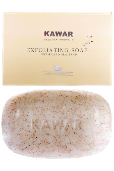 KAWAR Dead Sea Exfoliating Soap with Dead Sea Sand - Salicylic Acid, Magnesium Chloride, Shea