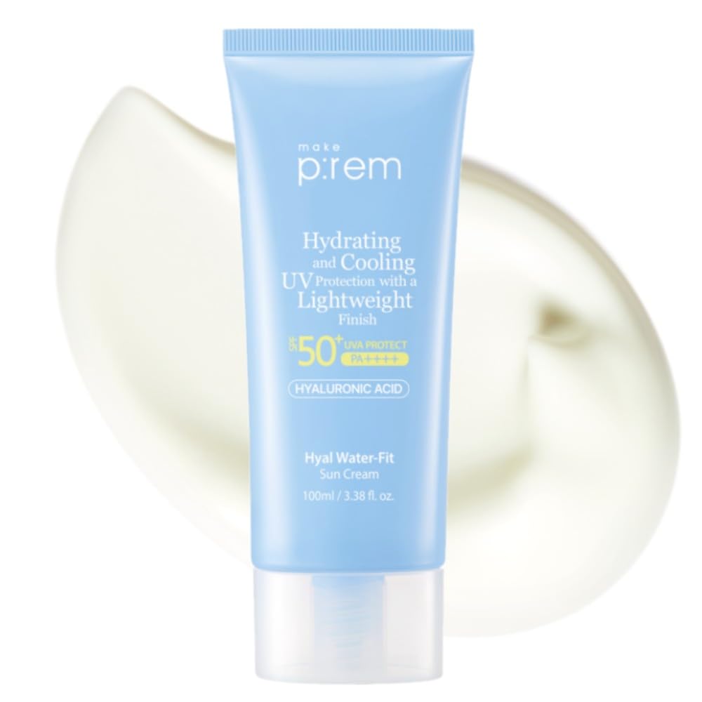 MAKE P:REM Hyal Water-Fit Sun Cream, Law-Irritation Hydrating Face & Body Sunscreen, SPF 50+