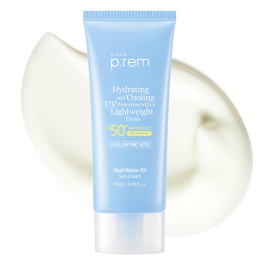 MAKE P:REM Hyal Water-Fit Sun Cream, Law-Irritation Hydrating Face & Body Sunscreen, SPF 50+