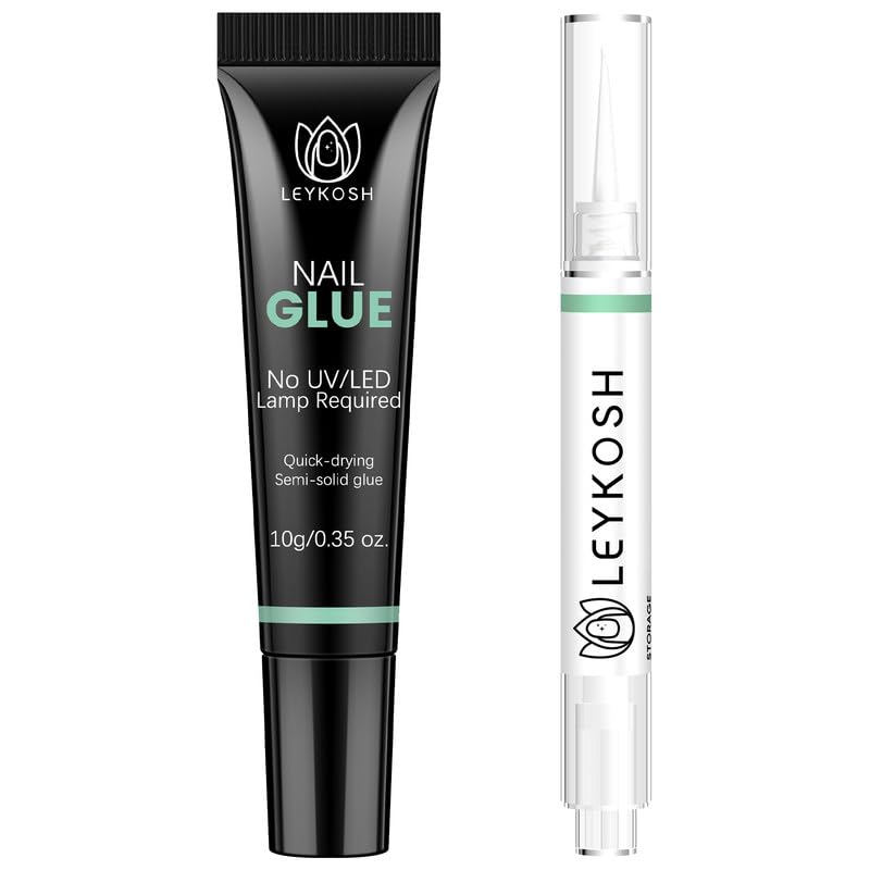 Nail Glue for Press Ons 10g & 5ml 2 in 1 Remover Pen Set, Quick Drying Semi Solid Glue on Nails No