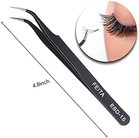 Eyelash Tweezers - FEITA Precision Eyelash Extension Tweezers Set - Professional Straight & Curved