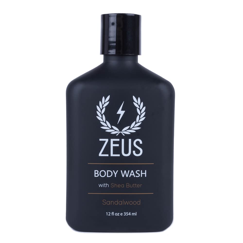 ZEUS Men's Natural Body Wash, Hydrating Shower Gel with Sandalwood Oil, Aloe Vera, Shea Butter &