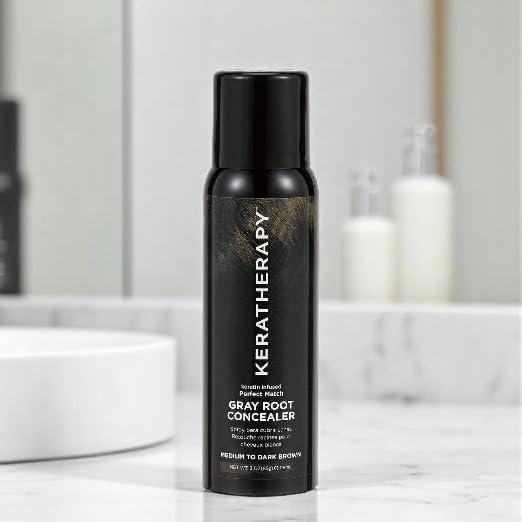 Keratherapy Keratin Infused Perfect Match Gray Root Concealer Spray, Dark Brown, 3 oz, 118 ml