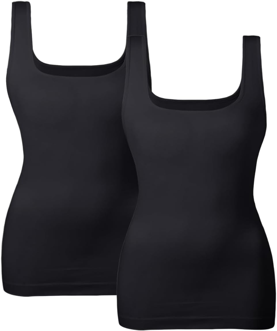 EUYZOU Women's Tummy Control Shapewear Tank Tops Seamless Square Neck Compression Tops Slimming