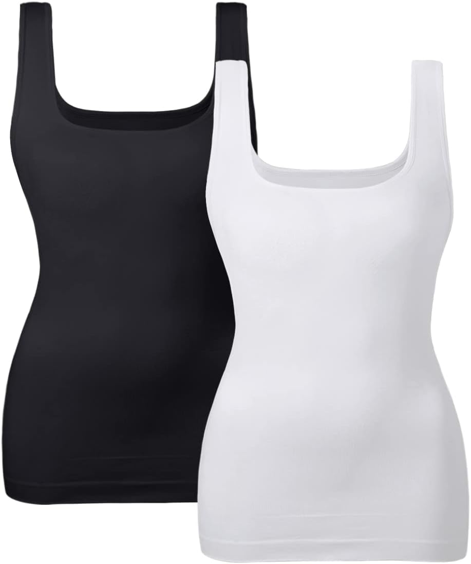EUYZOU Women's Tummy Control Shapewear Tank Tops Seamless Square Neck Compression Tops Slimming