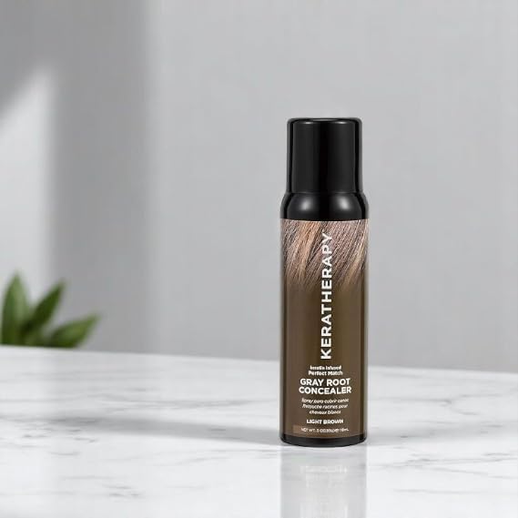 Keratherapy Keratin Infused Perfect Match Gray Root Concealer Spray, Light Brown, 3 oz, 118ml