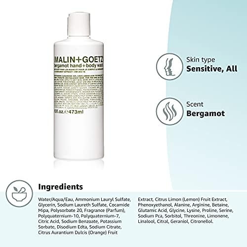 Malin + Goetz Essential Bergamot Purifying, Hydrating Hand + Body Wash, Natural Ingredients for All