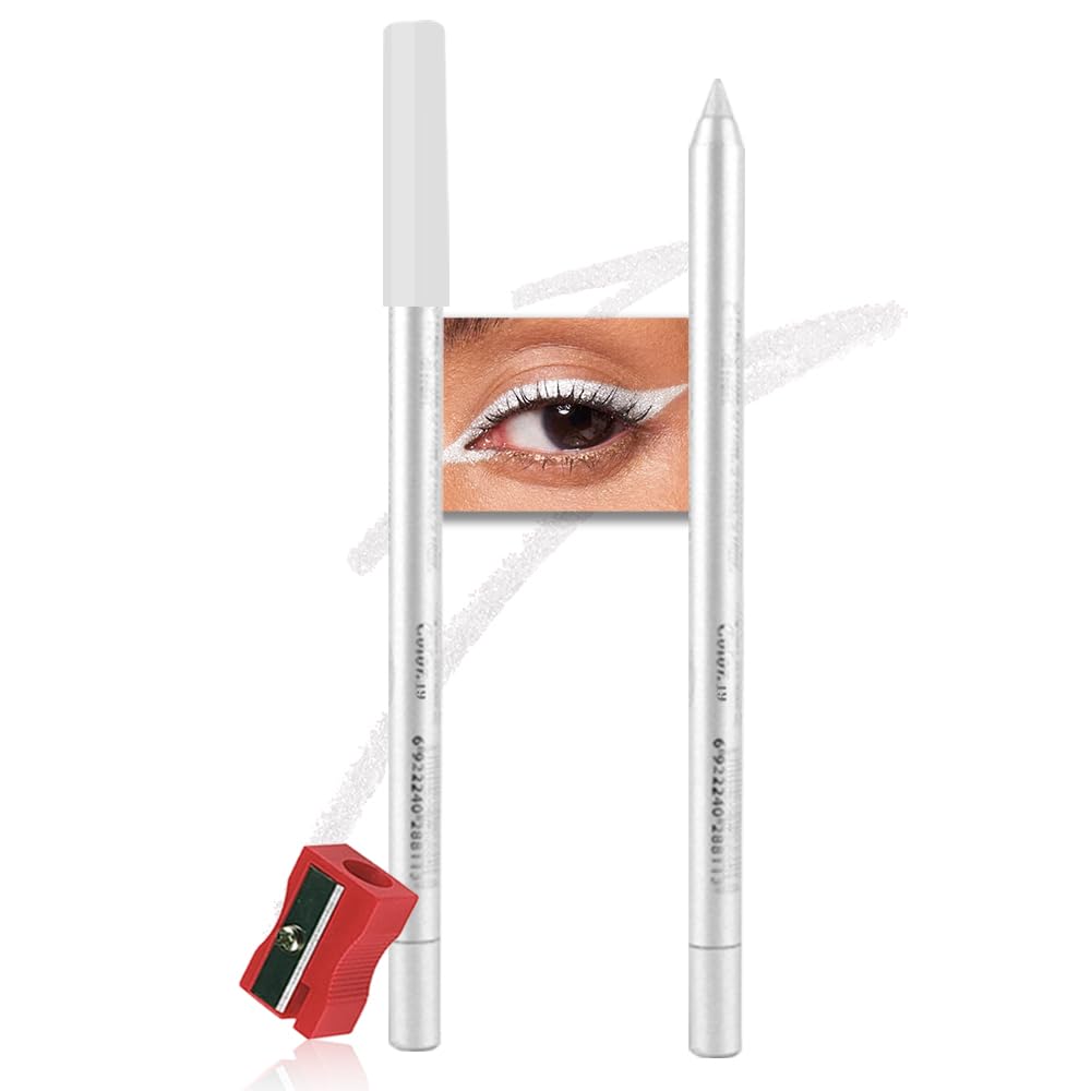 Kaely Gel Eyeliner Pencil for Women, Pearl White Eye Liner Waterproof Smudge Proof with Sharpener