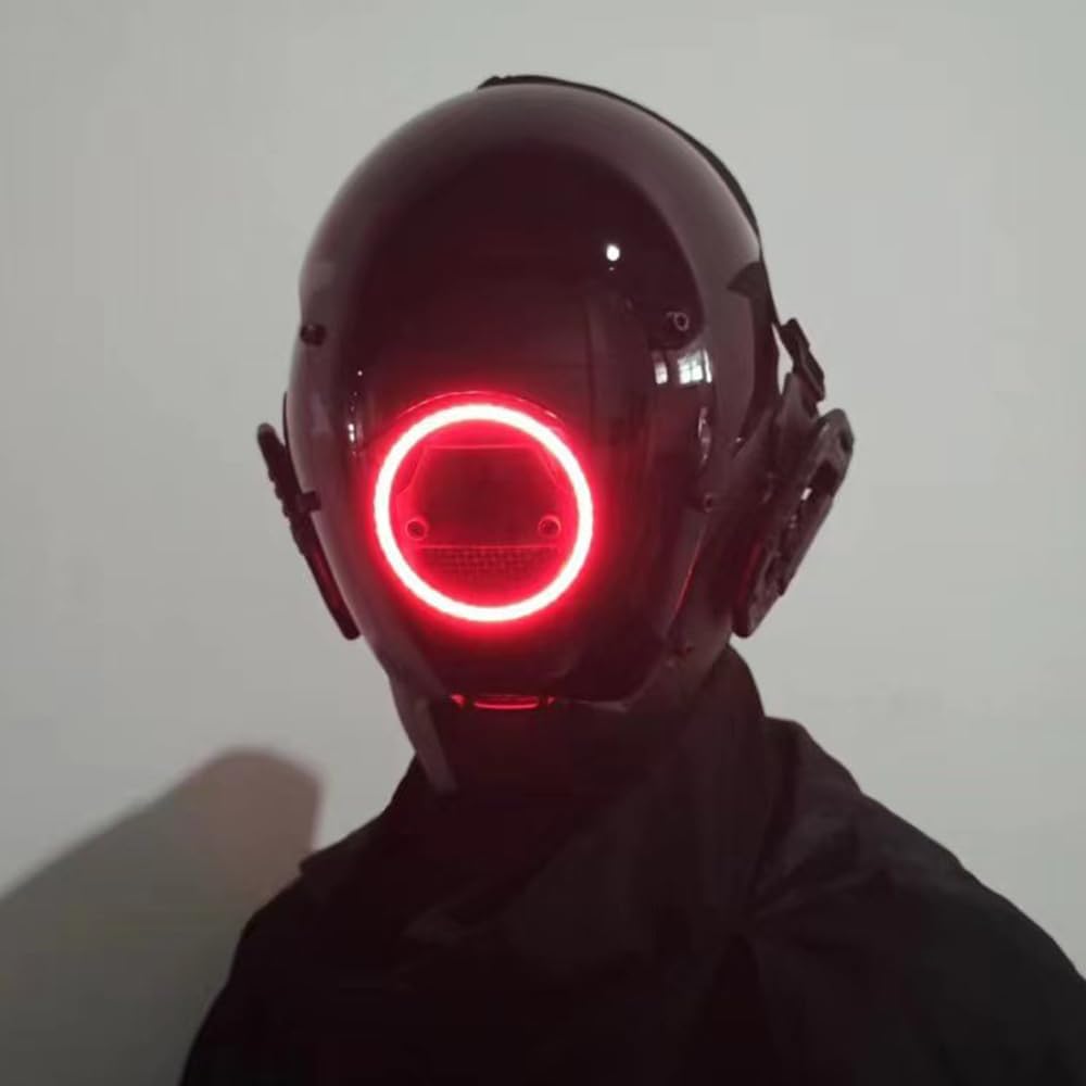 KYEDAY Punk Mask Cosplay for Men, LED Round Light Mask for Women Cosplay Halloween Fit Party Music