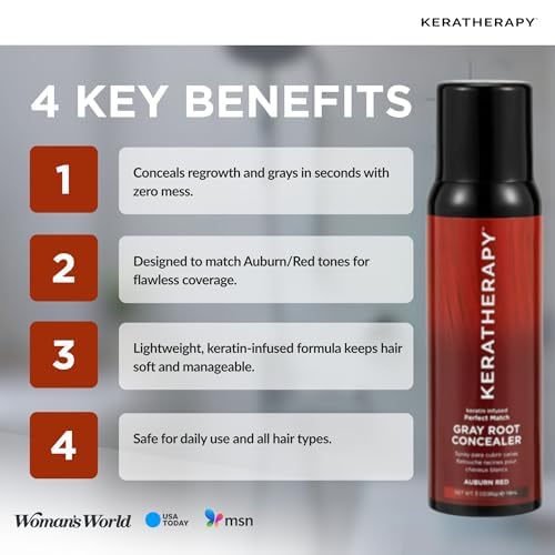 Keratherapy Keratin Infused Perfect Match Gray Root Concealer Spray, Auburn Red, 3 oz, 118 ml