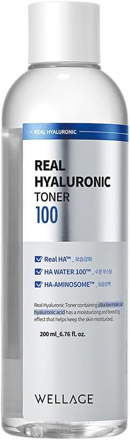 WELLAGE Real Hyaluronic Toner 100 for face, Korean Beauty Toner, 93% Hyaluronic Acid Water