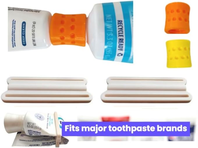 Travel-Size Toothpaste Refill Adapters & Squeezer Combo, 4PCS/Pack, Compatible with Colgate & Crest