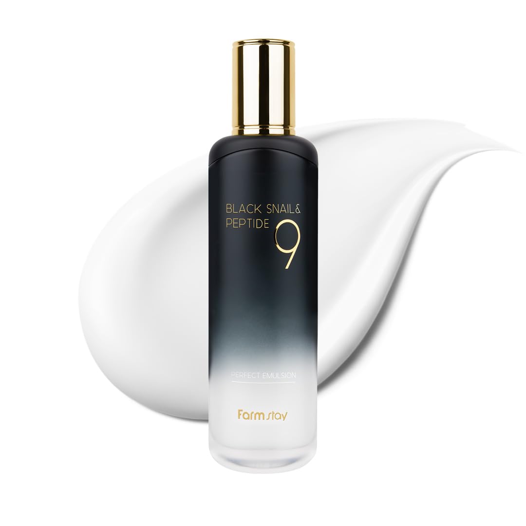 FARMSTAY Black Snail & Peptide 9 Perfect Emulsion, Snail Mucin Moisturizer for Elastic & Glow