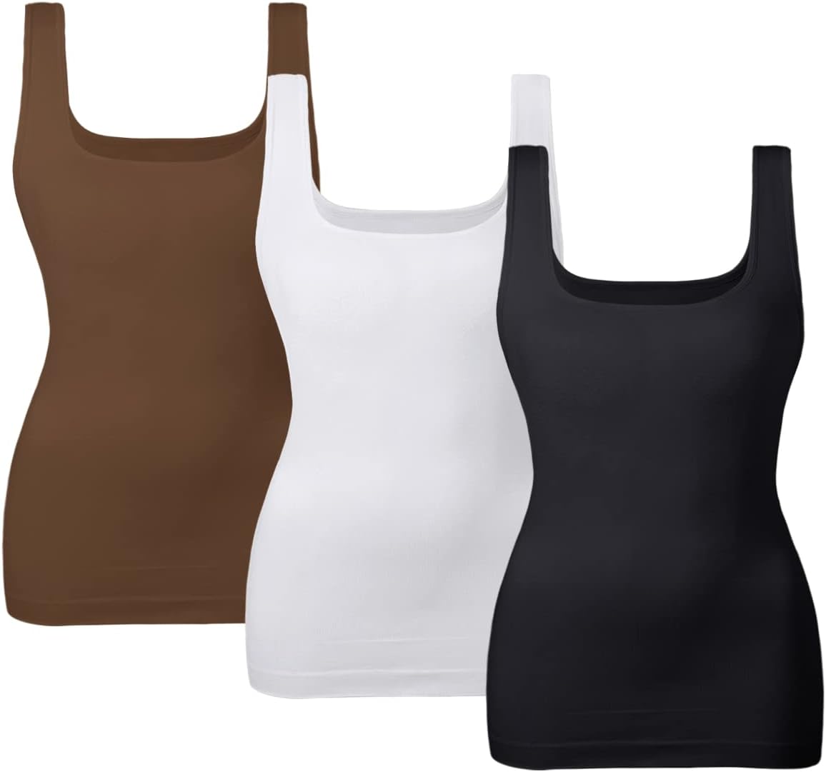 EUYZOU Women's Tummy Control Shapewear Tank Tops Seamless Square Neck Compression Tops Slimming