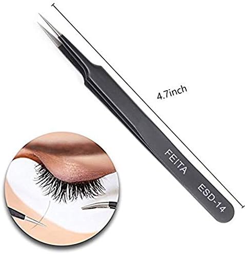 Eyelash Tweezers - FEITA Precision Eyelash Extension Tweezers Set - Professional Straight & Curved