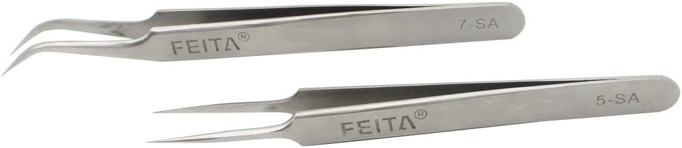 FEITA Precision Eyelash Extension Tweezers Set - Professional Straight & Curved Pointed Very Fine