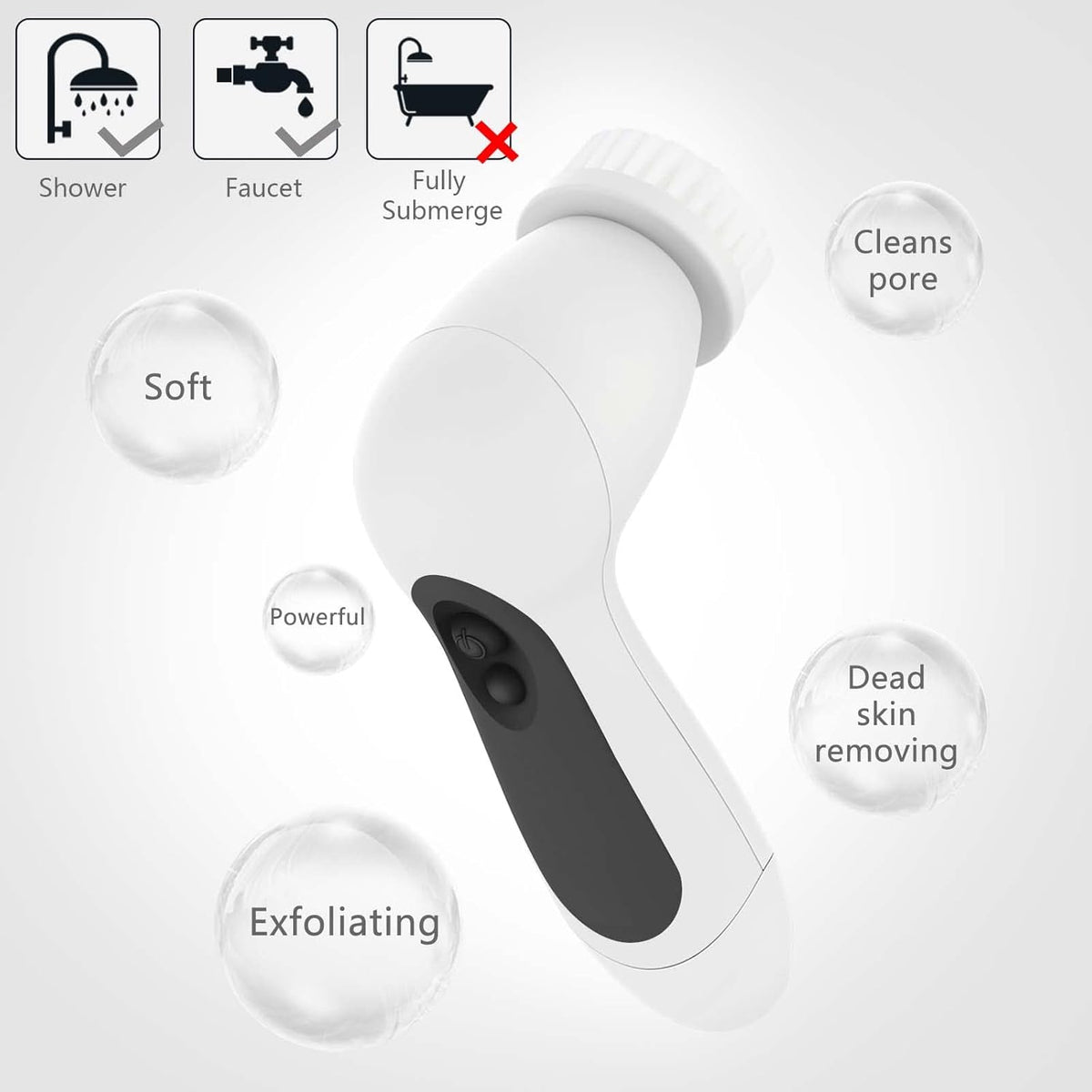 Waterproof Facial Cleansing Spin Brush Set with 5 Exfoliating Brush Heads - Electric Face Scrubber