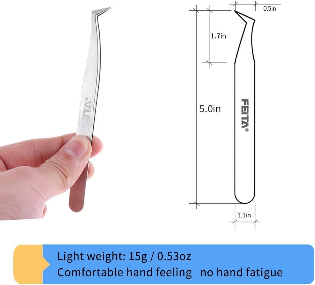 Volume Eyelash Extension Tweezer - FEITA Professional Angled Curved Pointed L-Shaped Precision