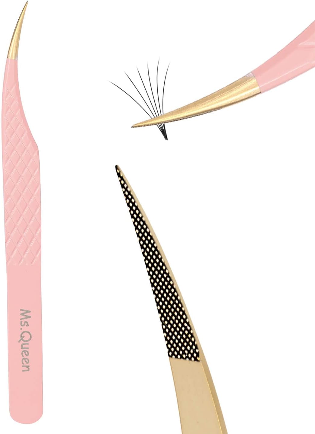 Ms.Queen Dolphin Tweezers for Eyelash Extensions,Professional Fiber Tip Curved Isolation Lash