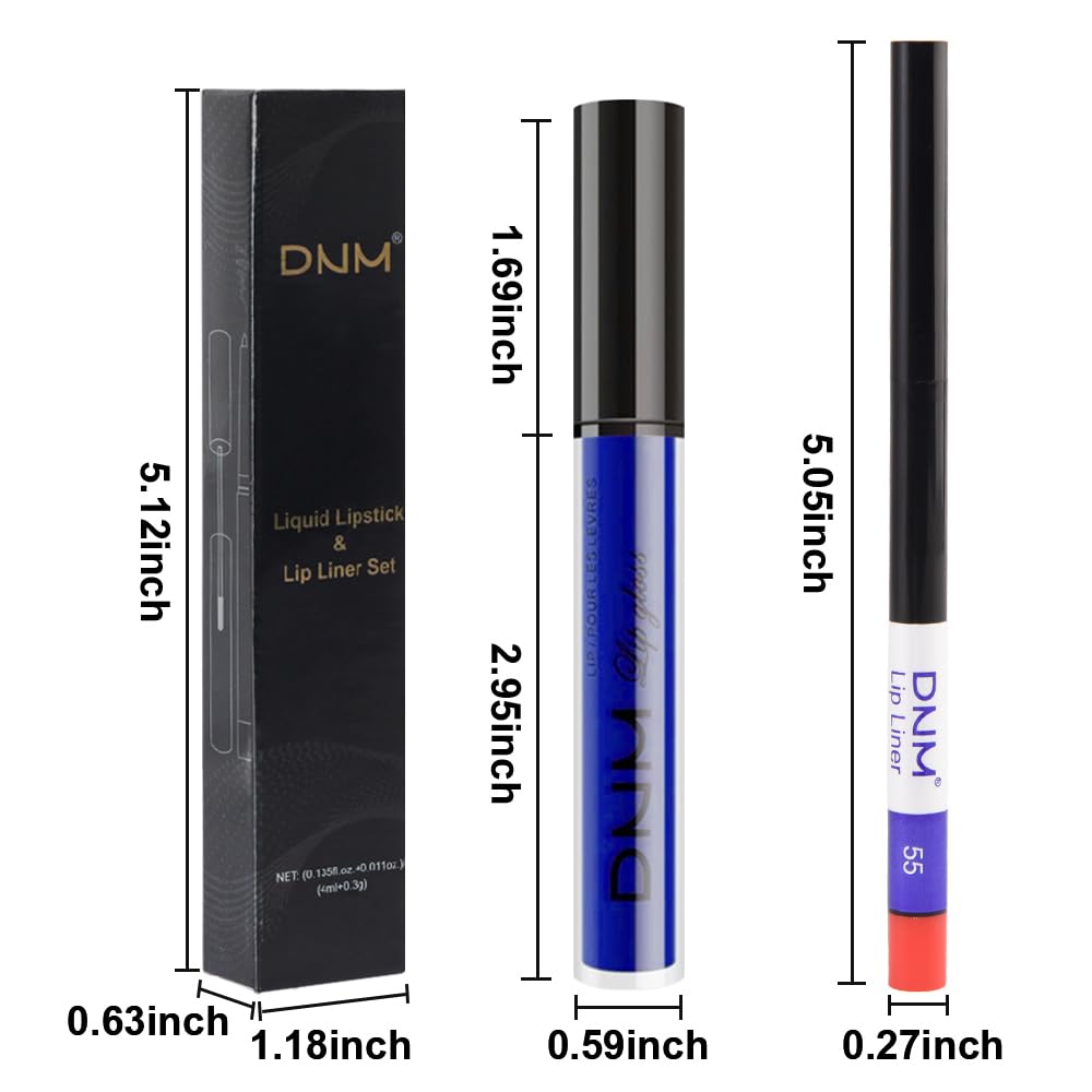 evpct 2Pcs Dark Royal Blue Matte Liquid Lipstick Lip Gloss Stain and Retractable Lip Liner Makeup