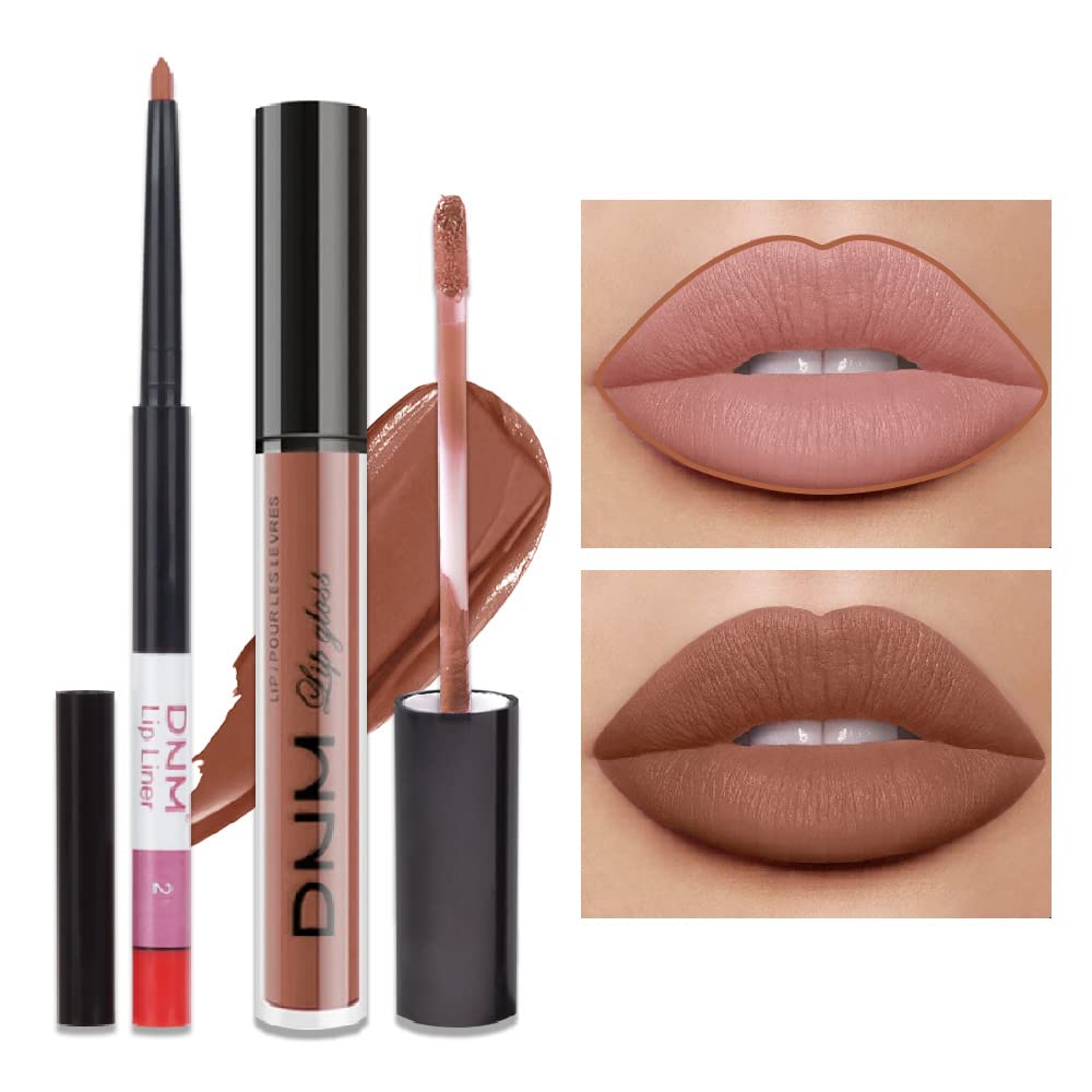evpct 2Pcs Medium Brown Beige Lip Liner and Matte Lipstick Makeup Sets Vegan Lipstick Lip Liner and