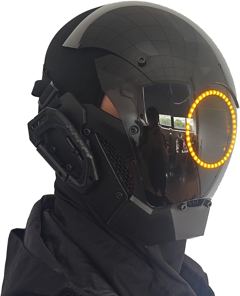 KYEDAY Punk Mask Cosplay for Men, LED Round Light Mask for Women Cosplay Halloween Fit Party Music