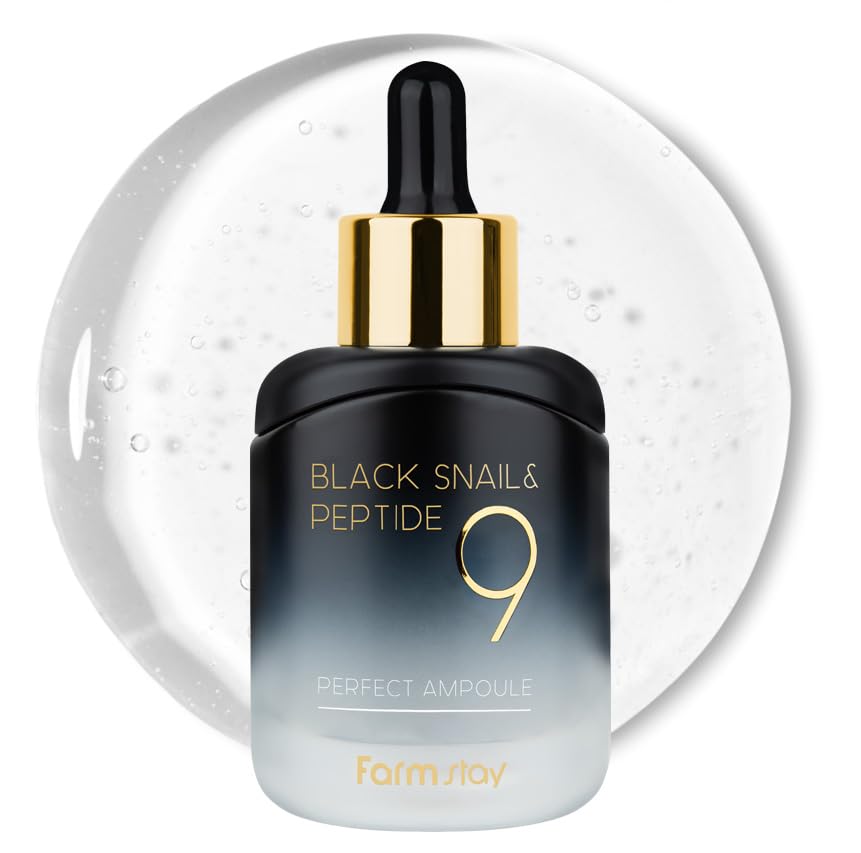 Farmstay Black Snail & Peptide9 Perfect Ampoule, Korean Snail Mucin Serum for Elastic & Glow Skin