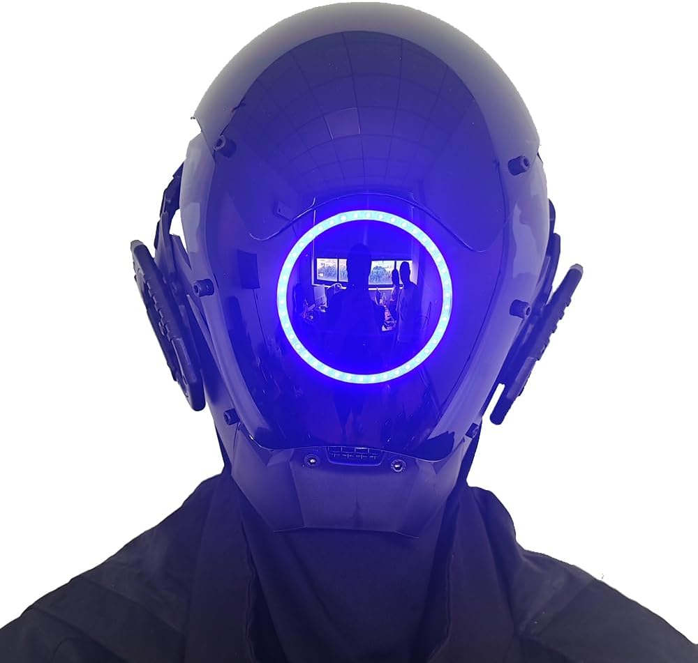 KYEDAY Punk Mask Cosplay for Men, LED Round Light Mask for Women Cosplay Halloween Fit Party Music