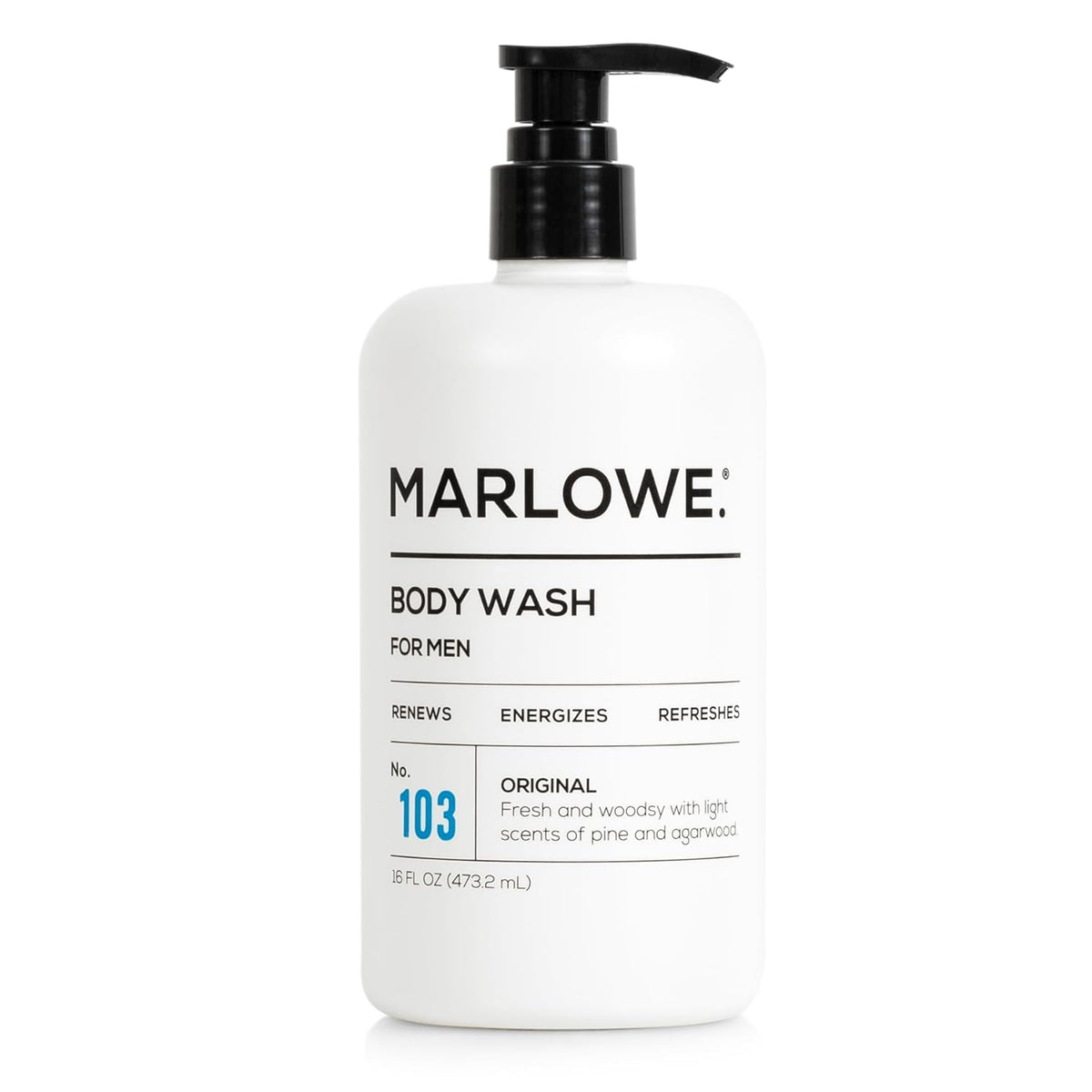 MARLOWE. No. 103 Body Wash 16 oz Pump, Original, Energizing & Refreshing Shower Gel with Willow