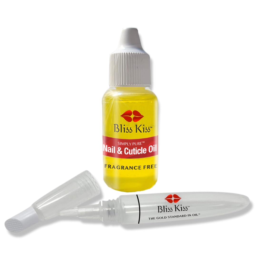 Bliss Kiss Refillable Cuticle Nail Oil Pen with Brush and Simply Pure Cuticle Oil for Nails 15 ml