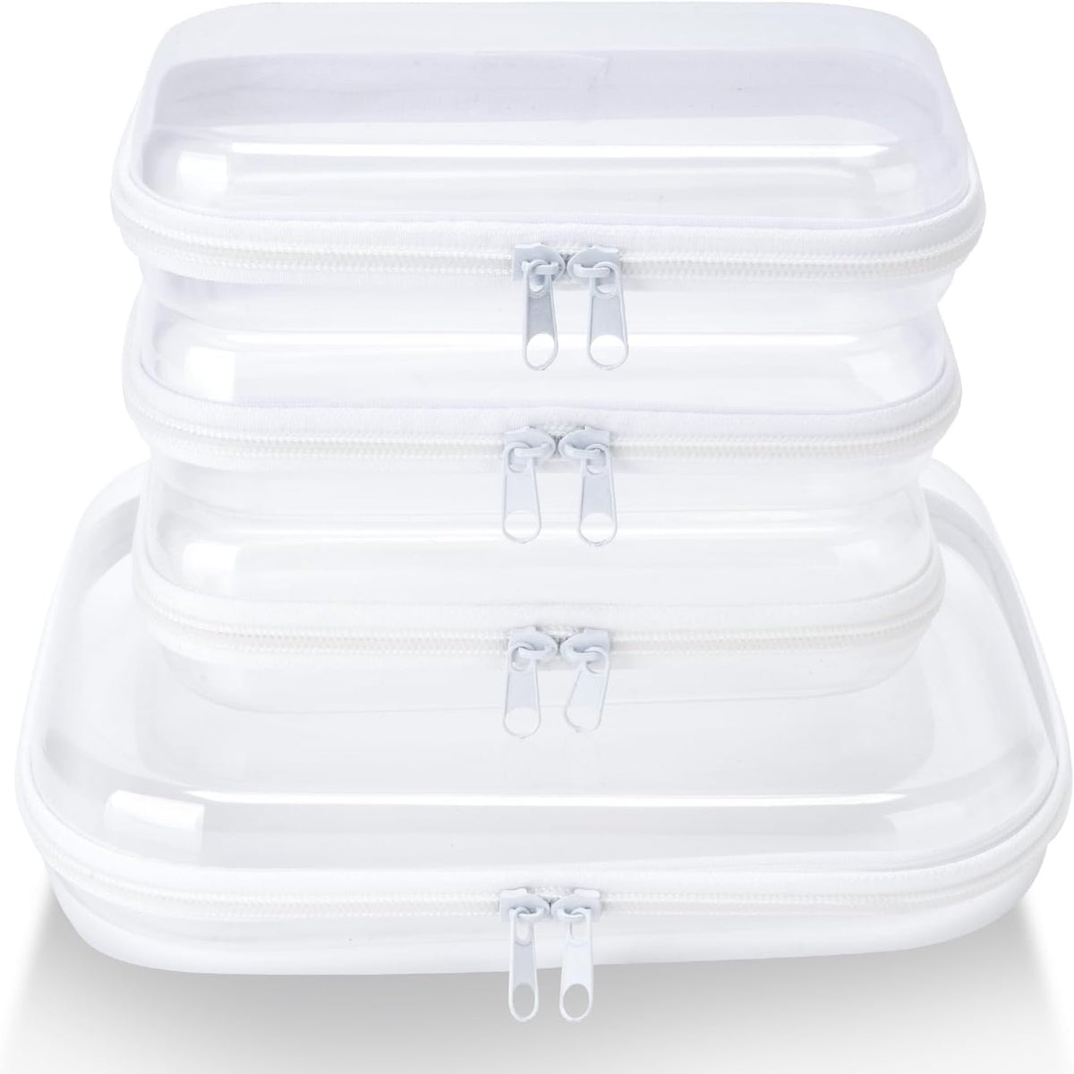 4 pcs Clear Zipper Pouches,Hard Shell Zipper Case, Toiletry Bag for Travel, CLear Diaper Bag