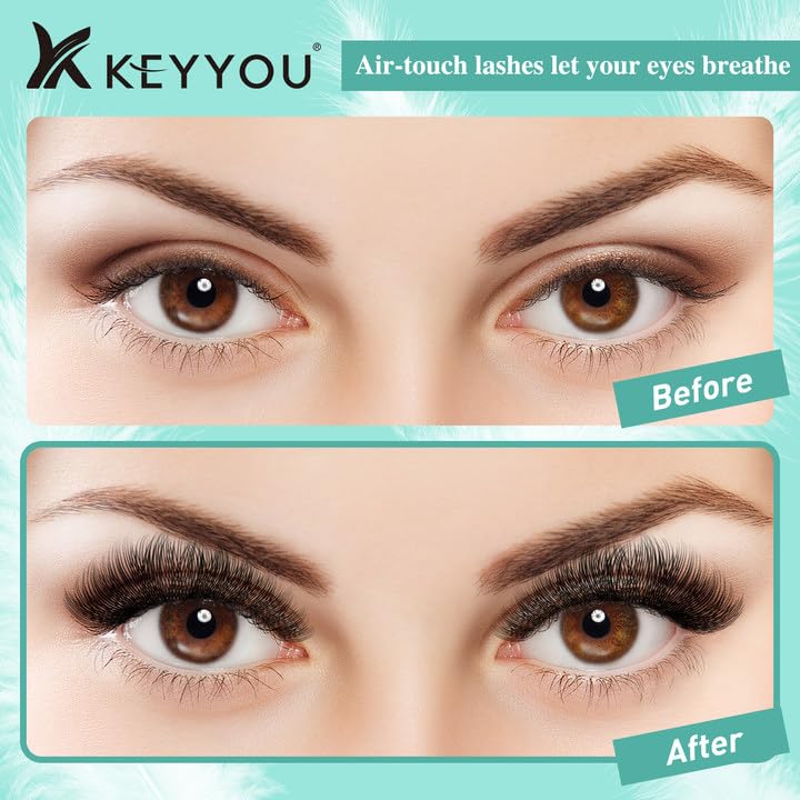 KEYYOU Lash Extension Kit 144pcs Air Touch Lash Clusters with Bond and Seal Lash Applicator Remover