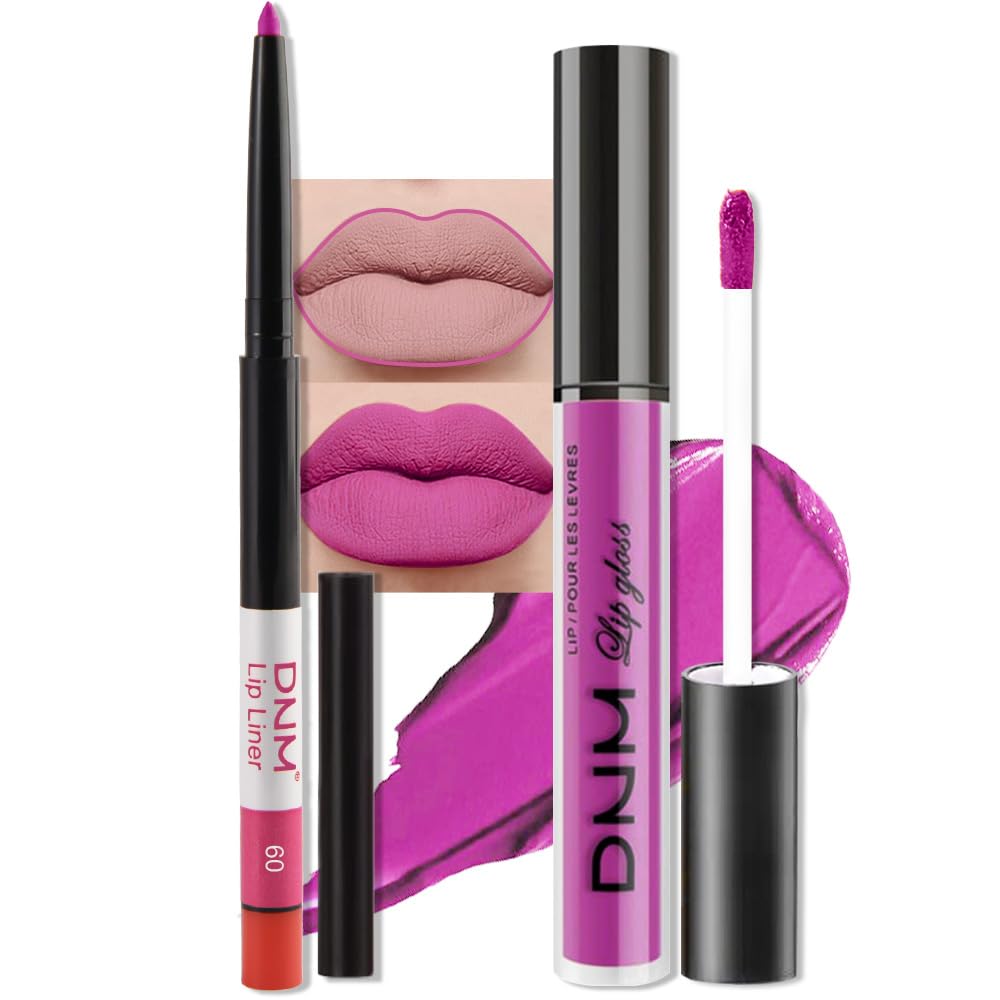 evpct 2Pcs Hot Pink Matte Lip Liner and Lipstick Combo Set for Women, Hot Pink Lip Combo Set Liquid