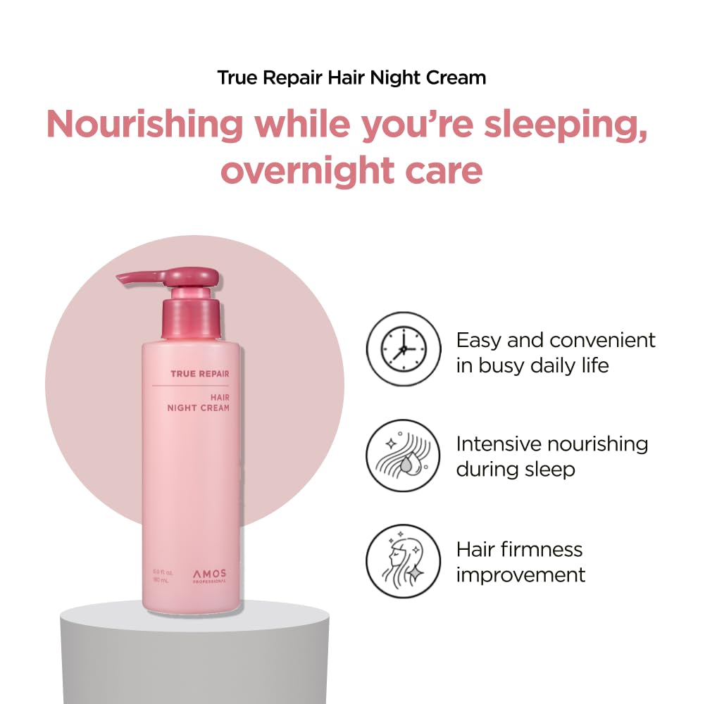 AMOS PROFESSIONAL True Repair Hair Night Cream l Overnight Hair Leave-in Conditioner, Hydrating &